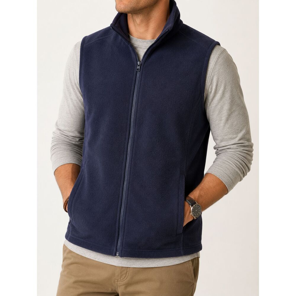 Lands'‎ End Outfitters Men's Large Navy Fleece Vest Full Zip Outdoor Core